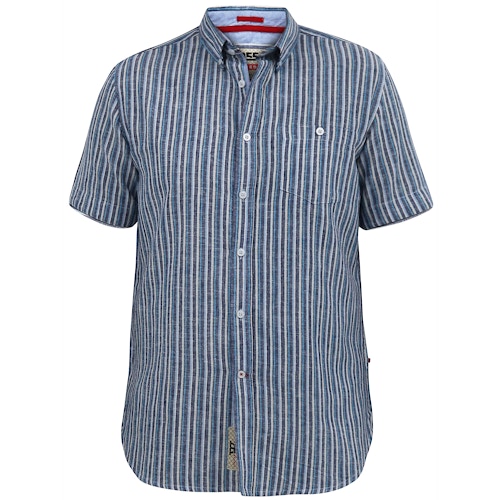 D555 Cambridge Linen Mix Stripe S/S Shirt Button Down Collar Blue/Navy Stripe